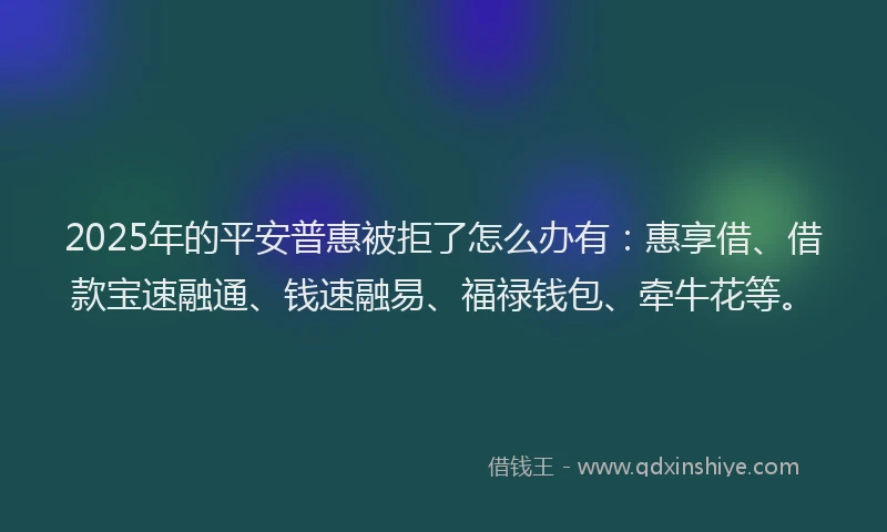 2025年的平安普惠被拒了怎么办有：惠享借、借款宝速融通、钱速融易、福禄钱包、牵牛花等。