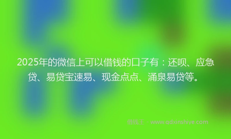2025年的微信上可以借钱的口子有：还呗、应急贷、易贷宝速易、现金点点、涌泉易贷等。