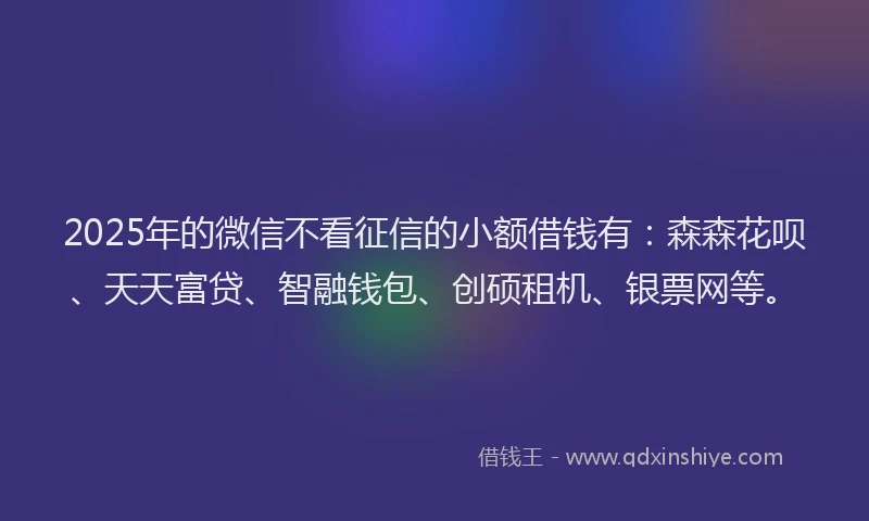 2025年的微信不看征信的小额借钱有：森森花呗、天天富贷、智融钱包、创硕租机、银票网等。