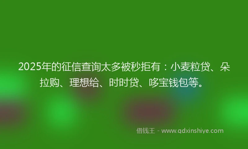 2025年的征信查询太多被秒拒有：小麦粒贷、朵拉购、理想给、时时贷、哆宝钱包等。