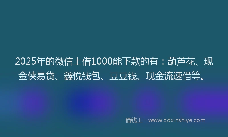 2025年的微信上借1000能下款的有：葫芦花、现金侠易贷、鑫悦钱包、豆豆钱、现金流速借等。