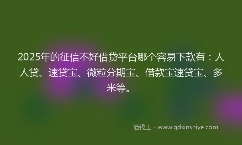 2025年的征信不好借贷平台哪个容易下款有：人人贷、速贷宝、微粒分期宝、借款宝速贷宝、多米等。