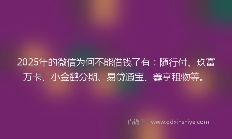 2025年的微信为何不能借钱了有：随行付、玖富万卡、小金鹤分期、易贷通宝、鑫享租物等。