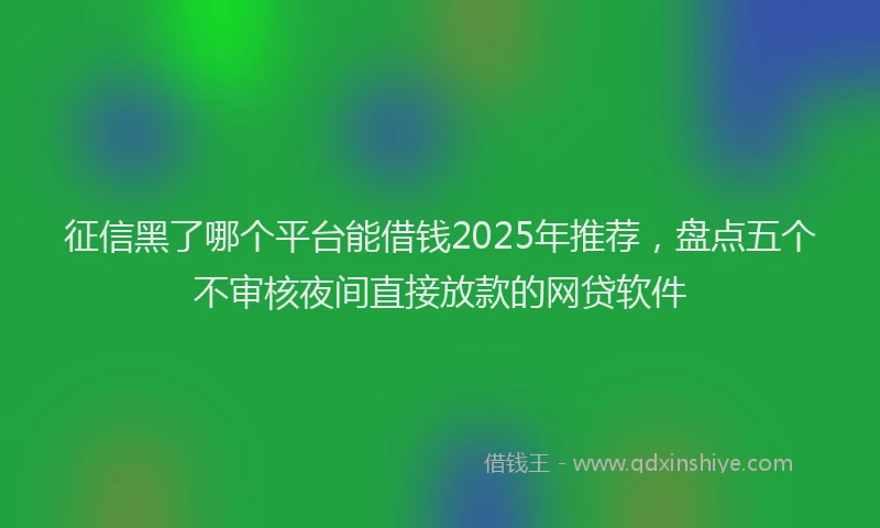 征信黑了哪个平台能借钱2025年推荐，盘点五个不审核夜间直接放款的网贷软件
