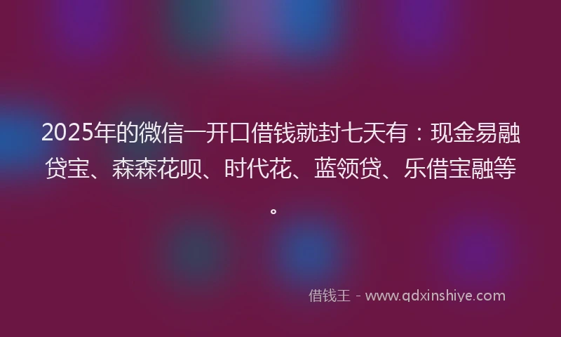 2025年的微信一开口借钱就封七天有：现金易融贷宝、森森花呗、时代花、蓝领贷、乐借宝融等。