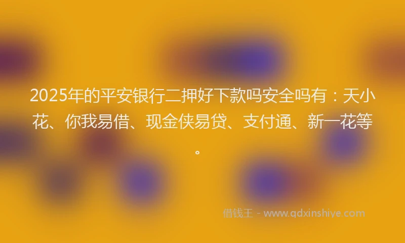 2025年的平安银行二押好下款吗安全吗有：天小花、你我易借、现金侠易贷、支付通、新一花等。