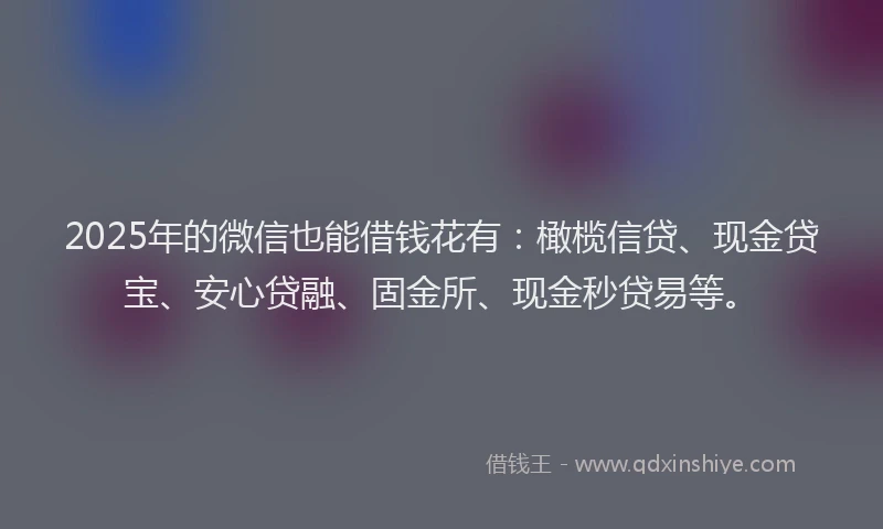 2025年的微信也能借钱花有：橄榄信贷、现金贷宝、安心贷融、固金所、现金秒贷易等。