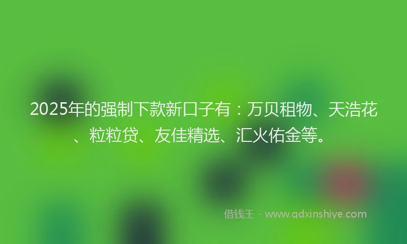 2025年的强制下款新口子有：万贝租物、天浩花、粒粒贷、友佳精选、汇火佑金等。
