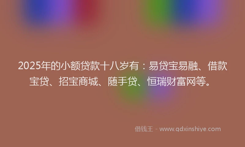 2025年的小额贷款十八岁有：易贷宝易融、借款宝贷、招宝商城、随手贷、恒瑞财富网等。