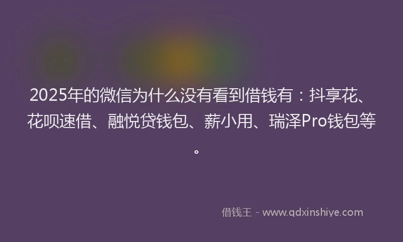 2025年的微信为什么没有看到借钱有：抖享花、花呗速借、融悦贷钱包、薪小用、瑞泽Pro钱包等。