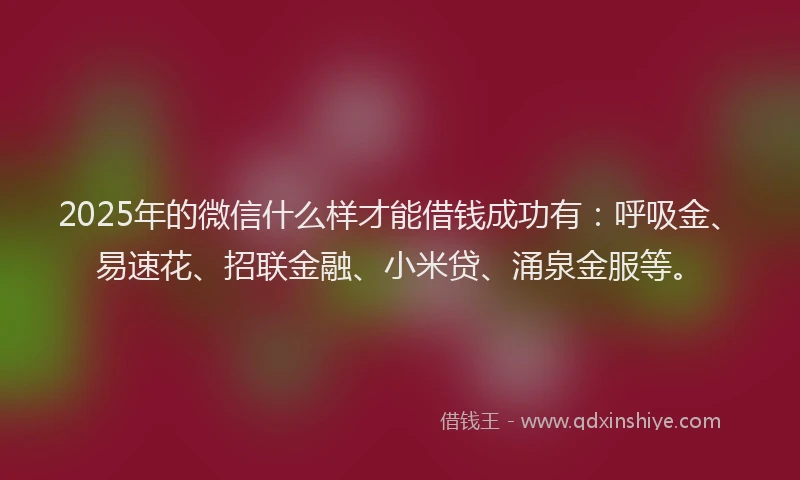 2025年的微信什么样才能借钱成功有：呼吸金、易速花、招联金融、小米贷、涌泉金服等。