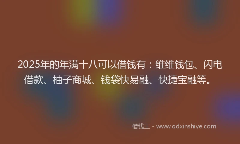2025年的年满十八可以借钱有：维维钱包、闪电借款、柚子商城、钱袋快易融、快捷宝融等。