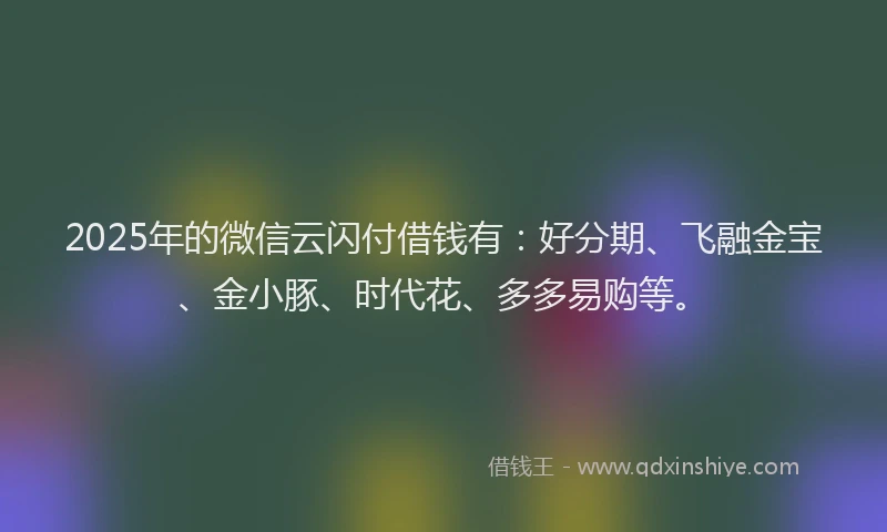 2025年的微信云闪付借钱有：好分期、飞融金宝、金小豚、时代花、多多易购等。