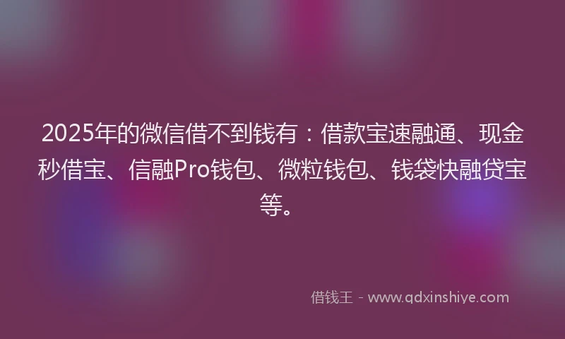 2025年的微信借不到钱有：借款宝速融通、现金秒借宝、信融Pro钱包、微粒钱包、钱袋快融贷宝等。
