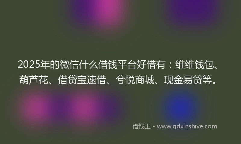 2025年的微信什么借钱平台好借有：维维钱包、葫芦花、借贷宝速借、兮悦商城、现金易贷等。
