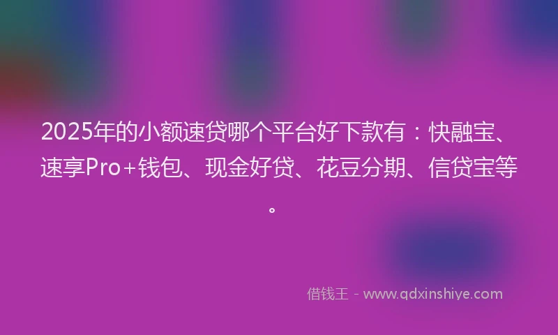 2025年的小额速贷哪个平台好下款有：快融宝、速享Pro+钱包、现金好贷、花豆分期、信贷宝等。