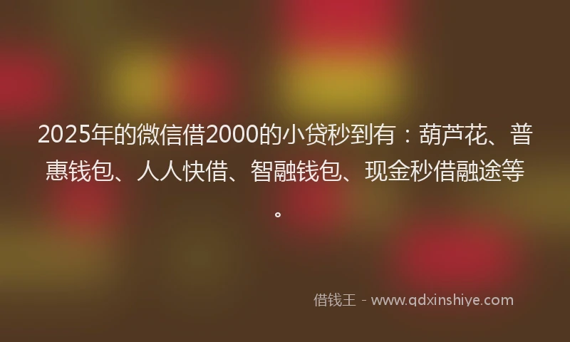 2025年的微信借2000的小贷秒到有：葫芦花、普惠钱包、人人快借、智融钱包、现金秒借融途等。