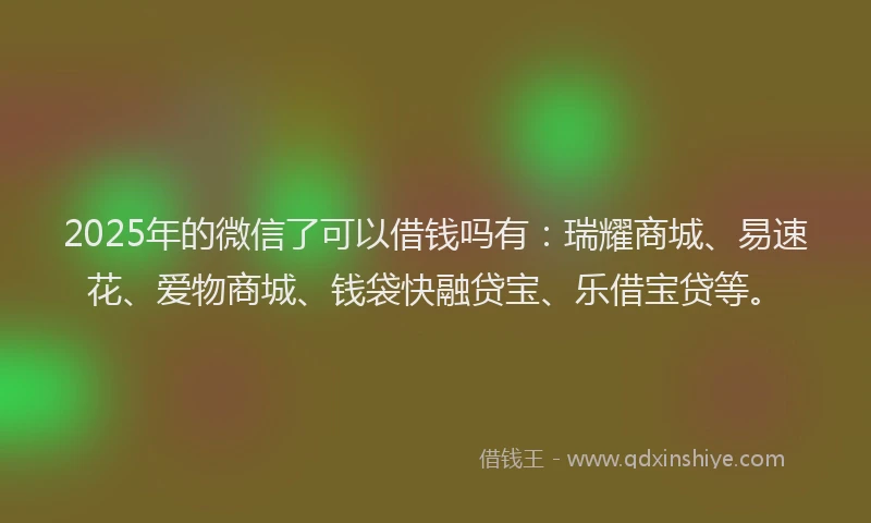 2025年的微信了可以借钱吗有：瑞耀商城、易速花、爱物商城、钱袋快融贷宝、乐借宝贷等。