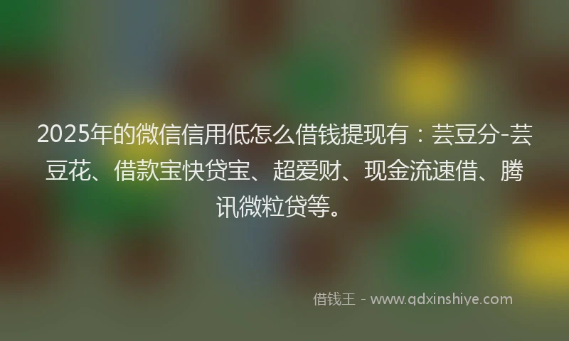 2025年的微信信用低怎么借钱提现有：芸豆分-芸豆花、借款宝快贷宝、超爱财、现金流速借、腾讯微粒贷等。