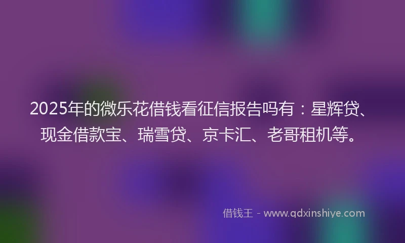 2025年的微乐花借钱看征信报告吗有：星辉贷、现金借款宝、瑞雪贷、京卡汇、老哥租机等。