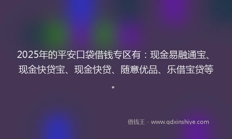 2025年的平安口袋借钱专区有：现金易融通宝、现金快贷宝、现金快贷、随意优品、乐借宝贷等。