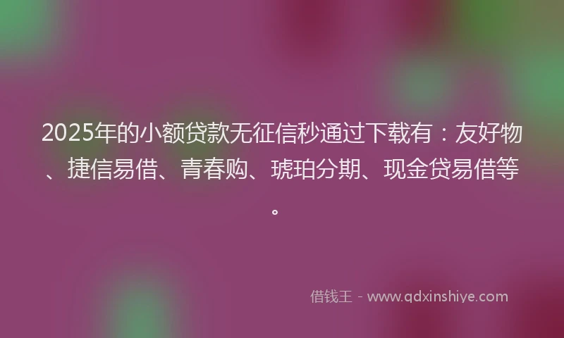 2025年的小额贷款无征信秒通过下载有：友好物、捷信易借、青春购、琥珀分期、现金贷易借等。