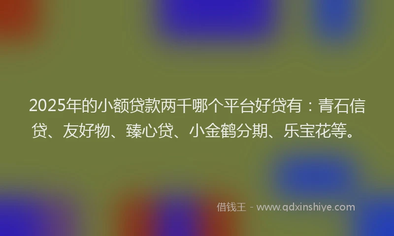 2025年的小额贷款两千哪个平台好贷有：青石信贷、友好物、臻心贷、小金鹤分期、乐宝花等。