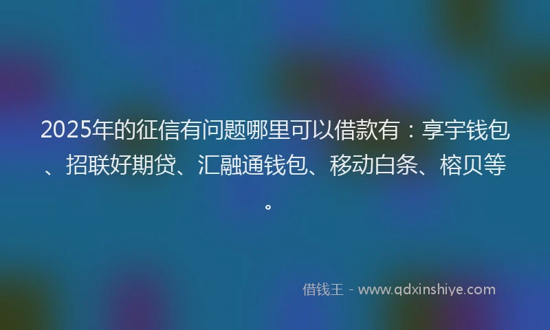 2025年的征信有问题哪里可以借款有：享宇钱包、招联好期贷、汇融通钱包、移动白条、榕贝等。