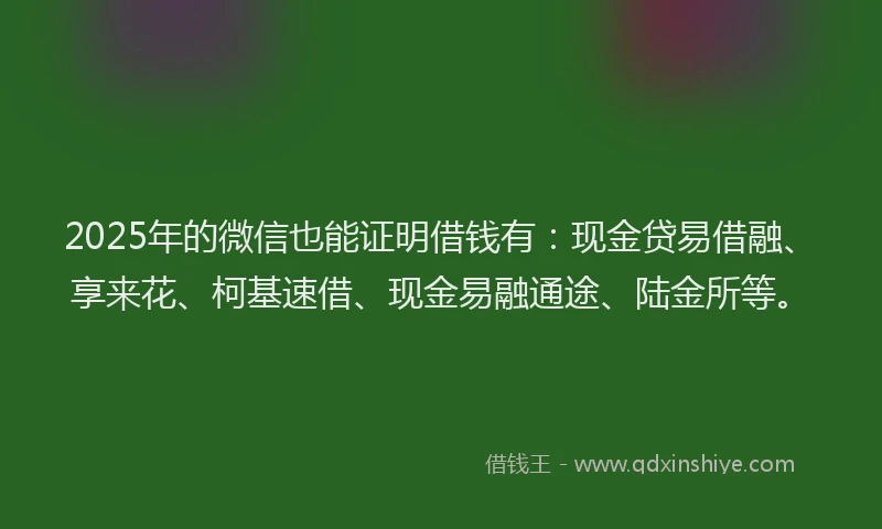 2025年的微信也能证明借钱有：现金贷易借融、享来花、柯基速借、现金易融通途、陆金所等。