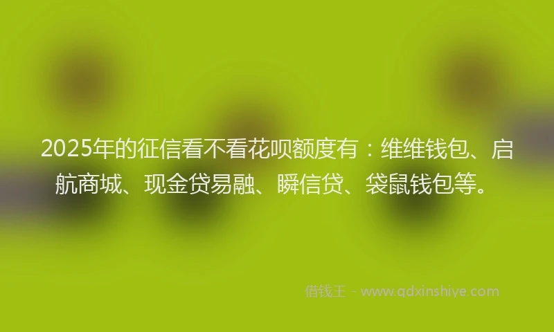 2025年的征信看不看花呗额度有：维维钱包、启航商城、现金贷易融、瞬信贷、袋鼠钱包等。