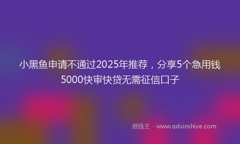 小黑鱼申请不通过2025年推荐，分享5个急用钱5000快审快贷无需征信口子