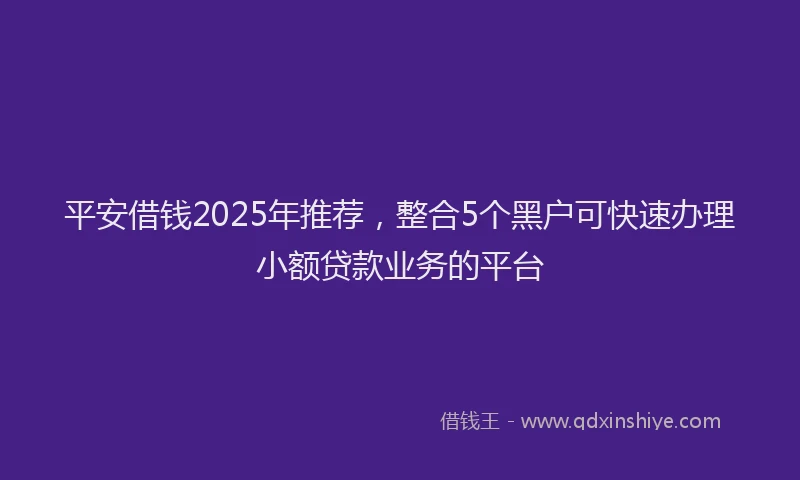 平安借钱2025年推荐，整合5个黑户可快速办理小额贷款业务的平台