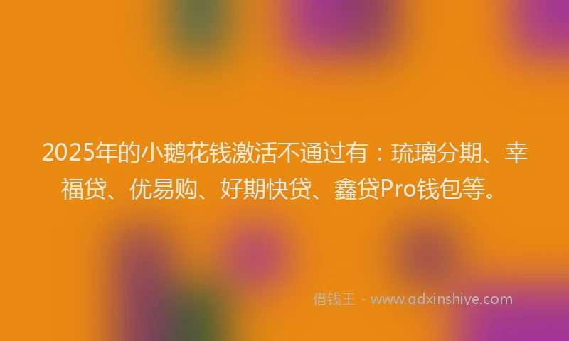 2025年的小鹅花钱激活不通过有：琉璃分期、幸福贷、优易购、好期快贷、鑫贷Pro钱包等。