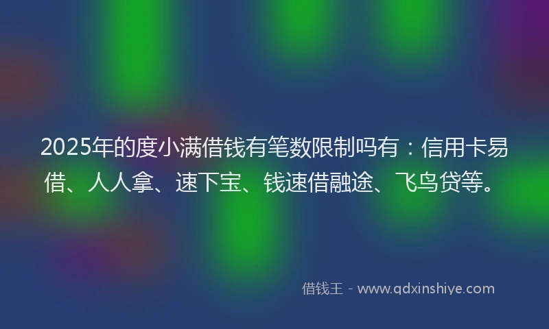 2025年的度小满借钱有笔数限制吗有：信用卡易借、人人拿、速下宝、钱速借融途、飞鸟贷等。
