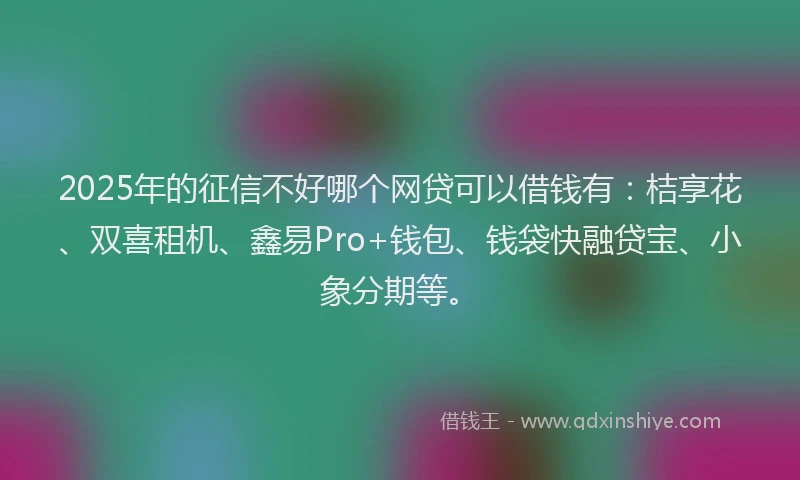 2025年的征信不好哪个网贷可以借钱有：桔享花、双喜租机、鑫易Pro+钱包、钱袋快融贷宝、小象分期等。