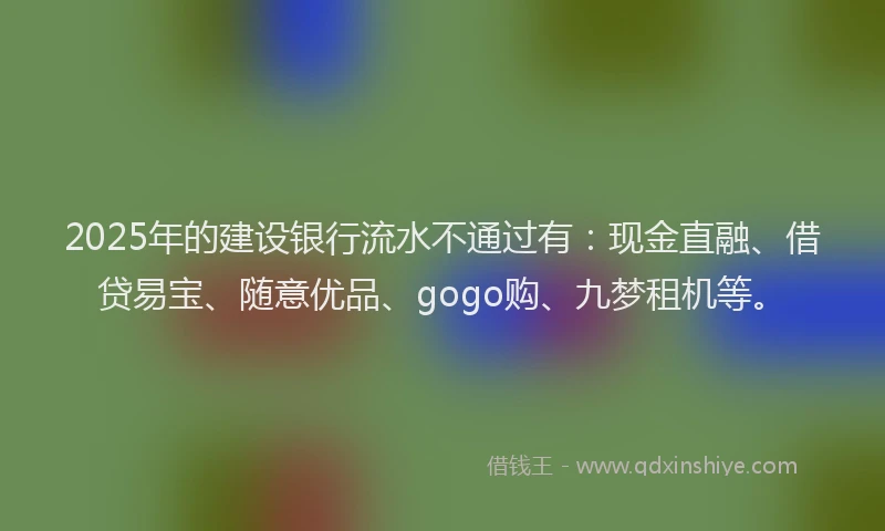 2025年的建设银行流水不通过有：现金直融、借贷易宝、随意优品、gogo购、九梦租机等。