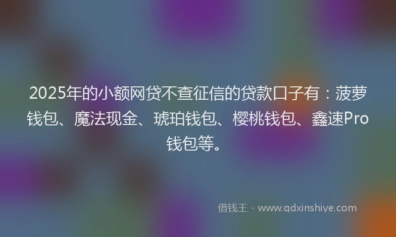 2025年的小额网贷不查征信的贷款口子有：菠萝钱包、魔法现金、琥珀钱包、樱桃钱包、鑫速Pro钱包等。
