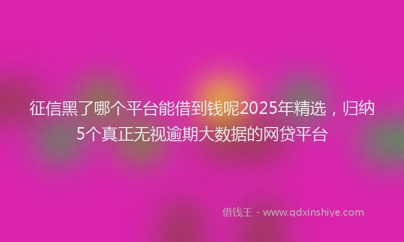 征信黑了哪个平台能借到钱呢2025年精选，归纳5个真正无视逾期大数据的网贷平台