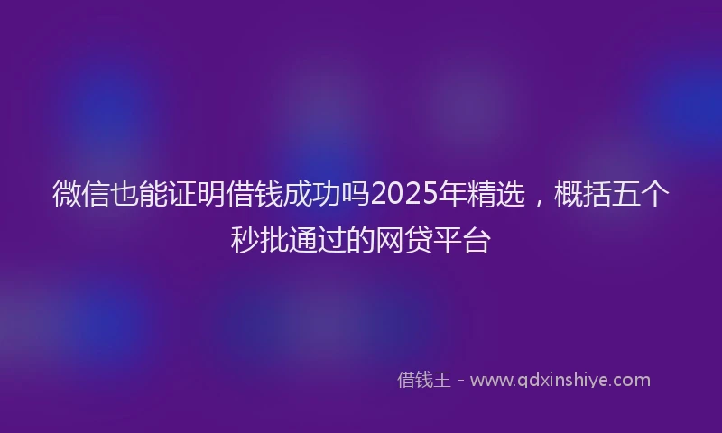 微信也能证明借钱成功吗2025年精选，概括五个秒批通过的网贷平台