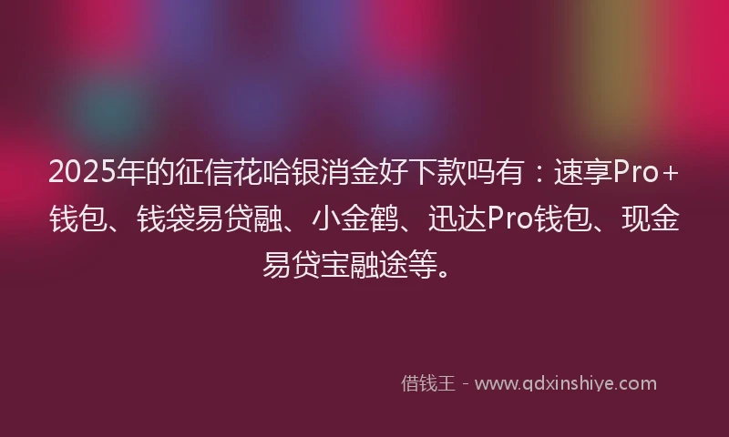 2025年的征信花哈银消金好下款吗有：速享Pro+钱包、钱袋易贷融、小金鹤、迅达Pro钱包、现金易贷宝融途等。