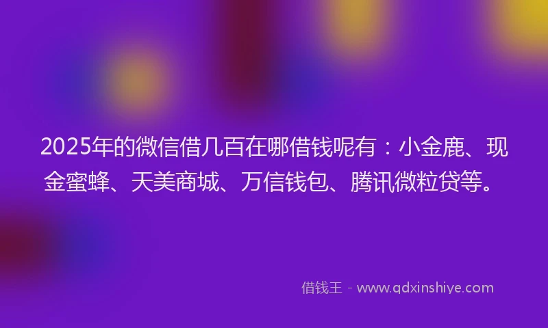 2025年的微信借几百在哪借钱呢有：小金鹿、现金蜜蜂、天美商城、万信钱包、腾讯微粒贷等。