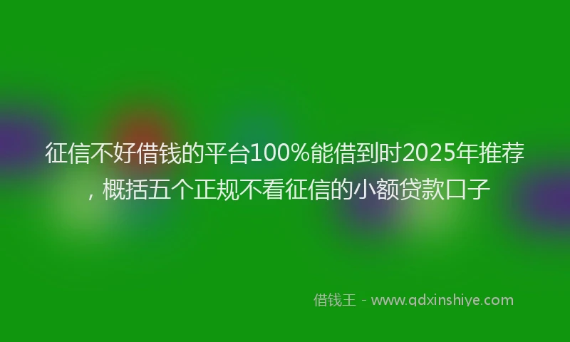 征信不好借钱的平台100%能借到时2025年推荐，概括五个正规不看征信的小额贷款口子