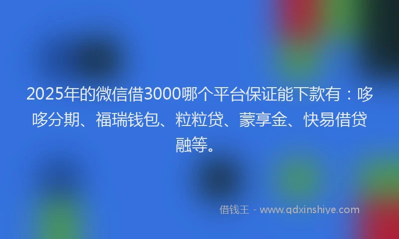 2025年的微信借3000哪个平台保证能下款有：哆哆分期、福瑞钱包、粒粒贷、蒙享金、快易借贷融等。