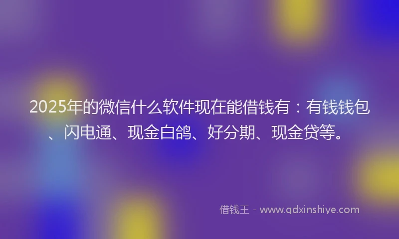 2025年的微信什么软件现在能借钱有：有钱钱包、闪电通、现金白鸽、好分期、现金贷等。