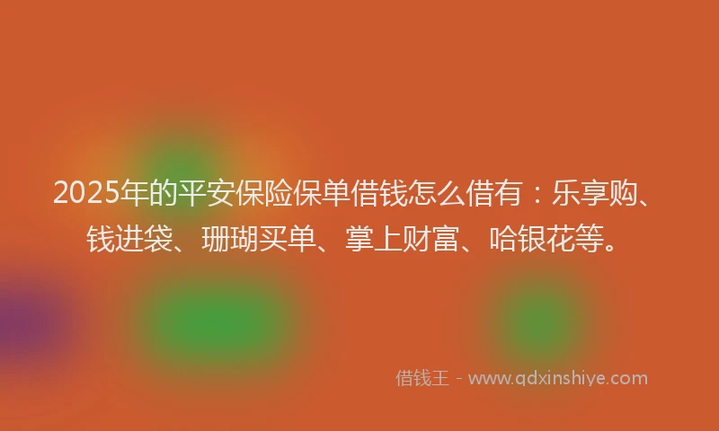 2025年的平安保险保单借钱怎么借有：乐享购、钱进袋、珊瑚买单、掌上财富、哈银花等。