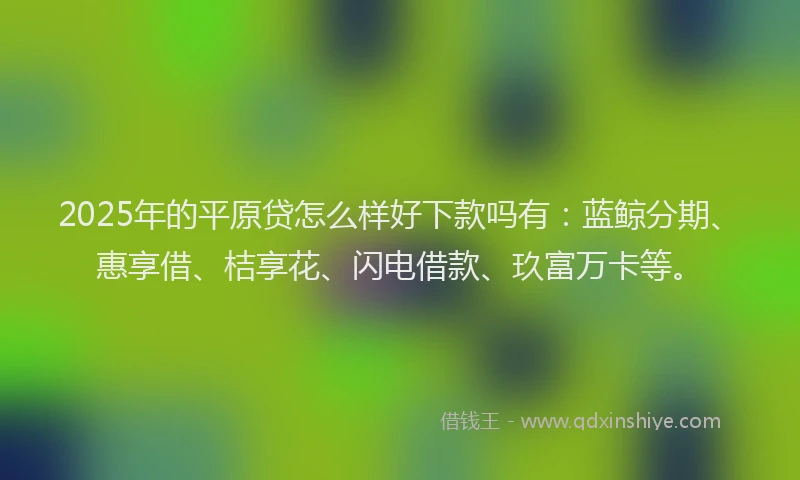 2025年的平原贷怎么样好下款吗有：蓝鲸分期、惠享借、桔享花、闪电借款、玖富万卡等。