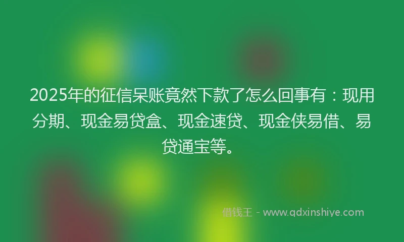 2025年的征信呆账竟然下款了怎么回事有：现用分期、现金易贷盒、现金速贷、现金侠易借、易贷通宝等。