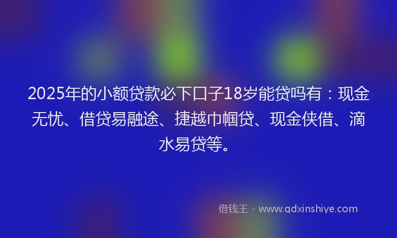 2025年的小额贷款必下口子18岁能贷吗有：现金无忧、借贷易融途、捷越巾帼贷、现金侠借、滴水易贷等。