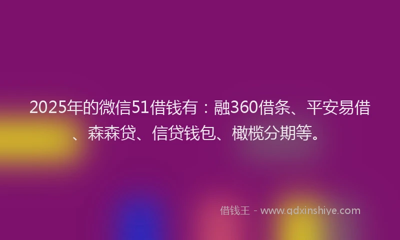 2025年的微信51借钱有：融360借条、平安易借、森森贷、信贷钱包、橄榄分期等。