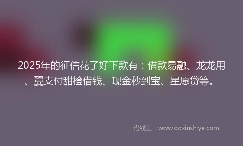 2025年的征信花了好下款有：借款易融、龙龙用、翼支付甜橙借钱、现金秒到宝、星愿贷等。